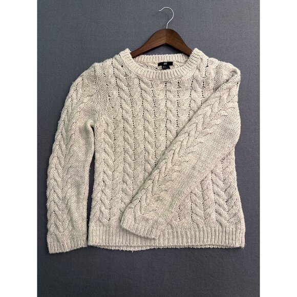 H&M Beige Cable Knit Sweater Womens M Crewneck Long Sleeve Cozy Soft - Picture 7 of 8